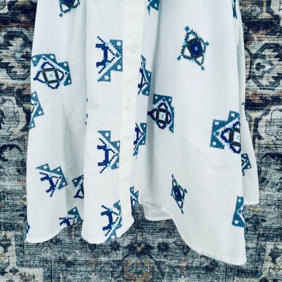 River Island Embroidered Mini Shirt Dress Size 8 Open Back Collard Button Up - Picture 5 of 16